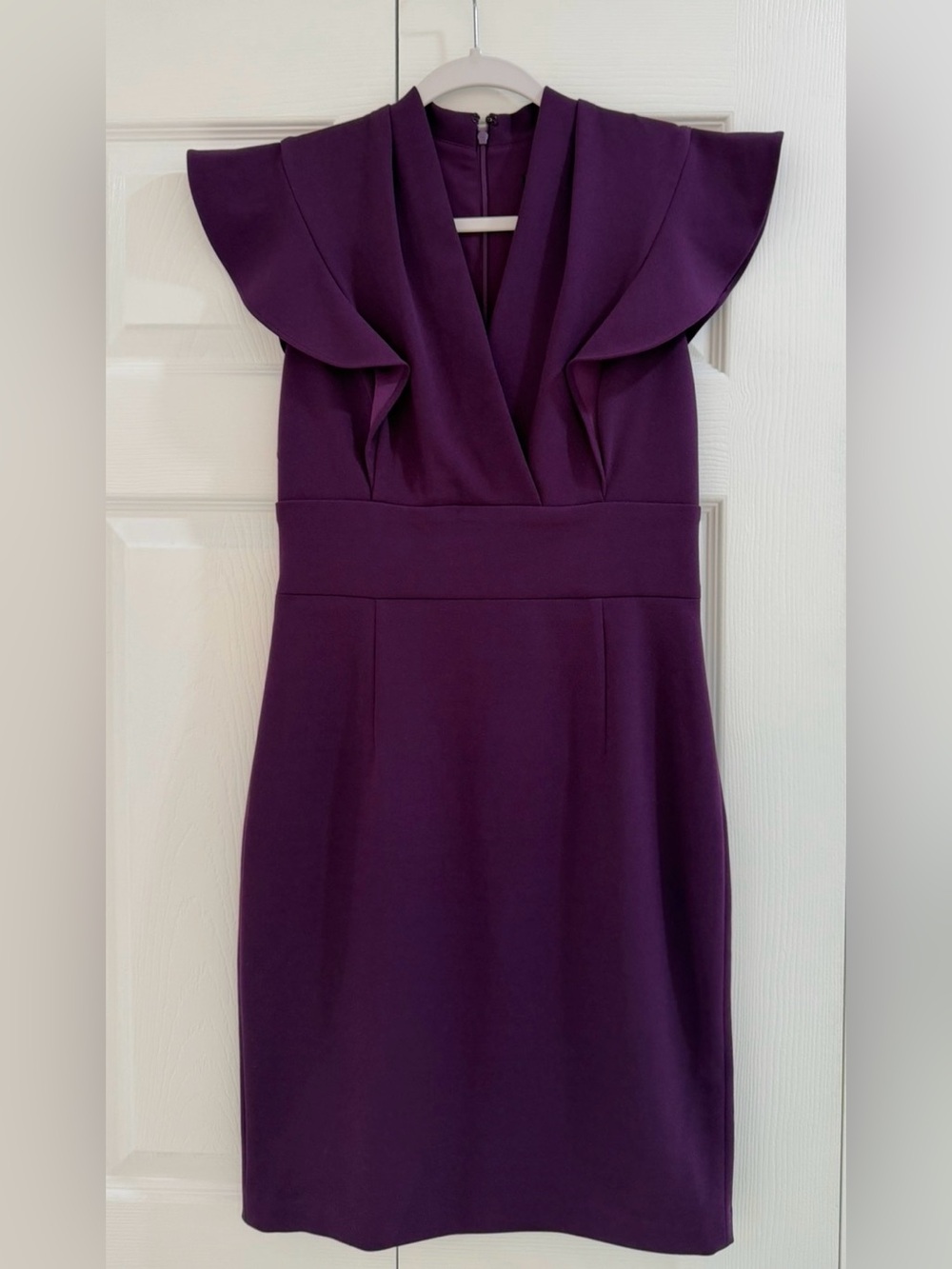 DKNY Plum Ruffle-Sleeve Midi Sheath Dress
